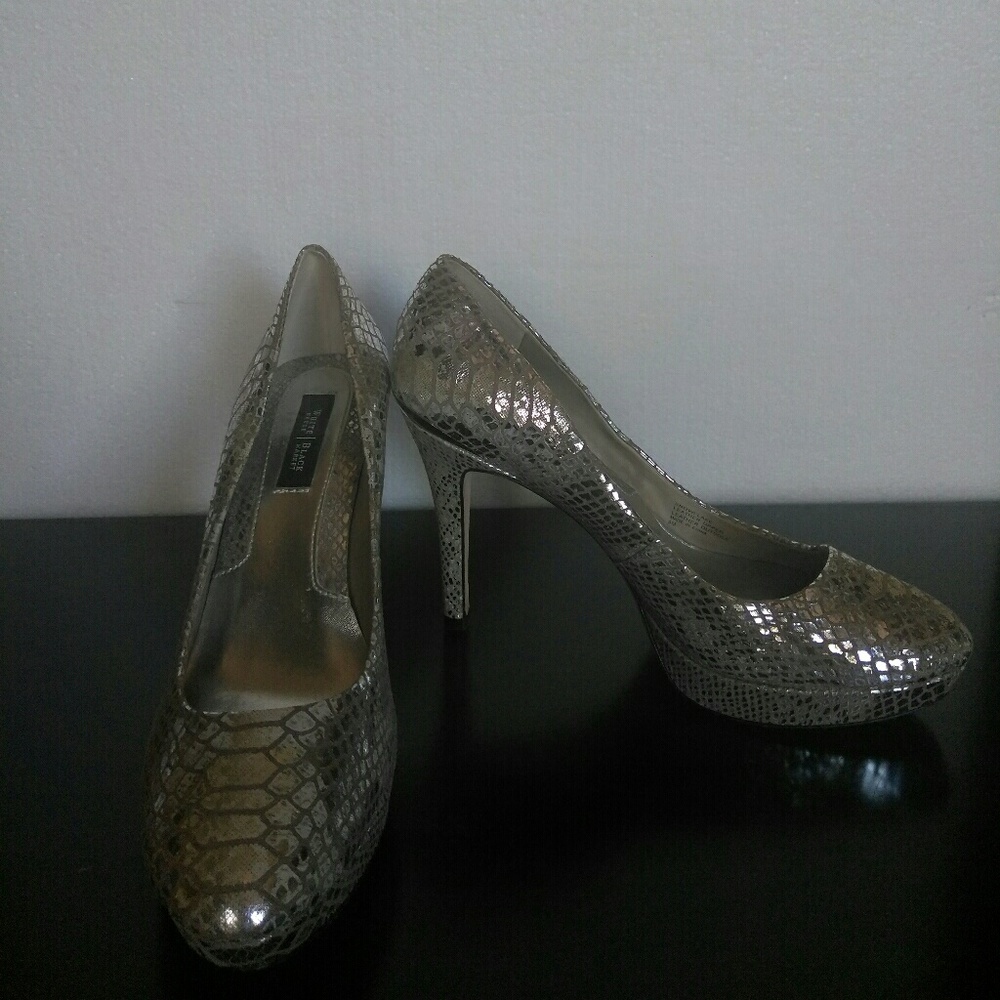 White House Black Market leather snake stilletos